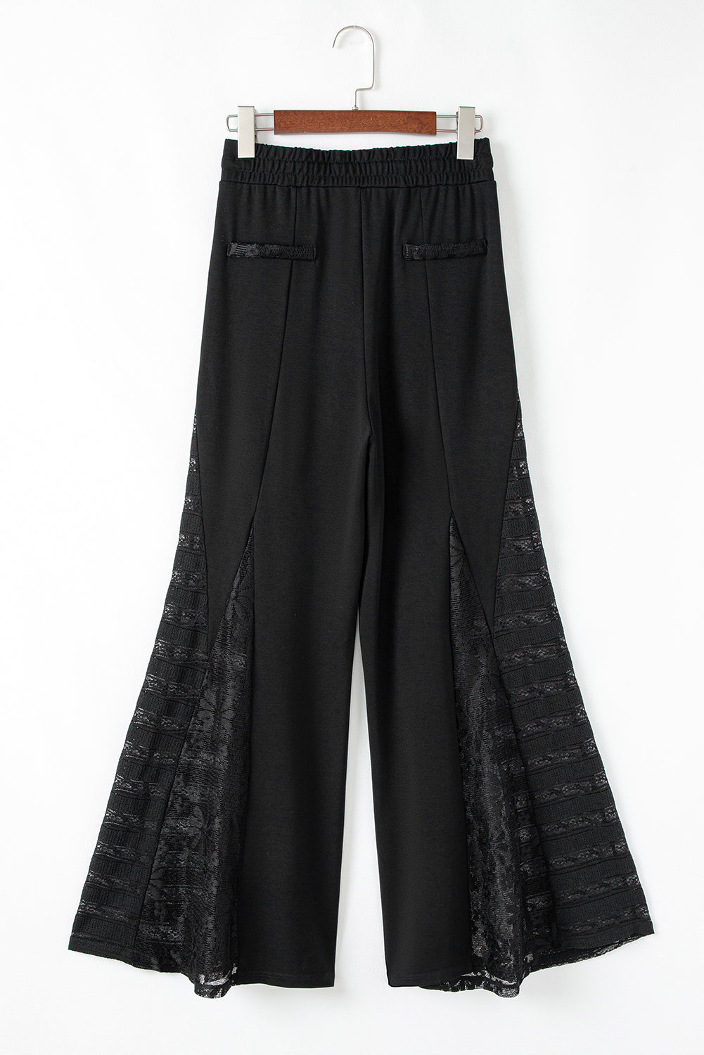 Black Boho Lace Patchwork Wide Leg High Waist Pants