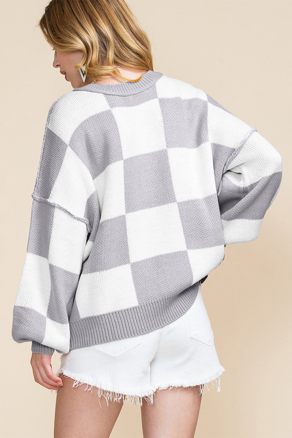 Orange Checkered Bishop Sleeve Sweater